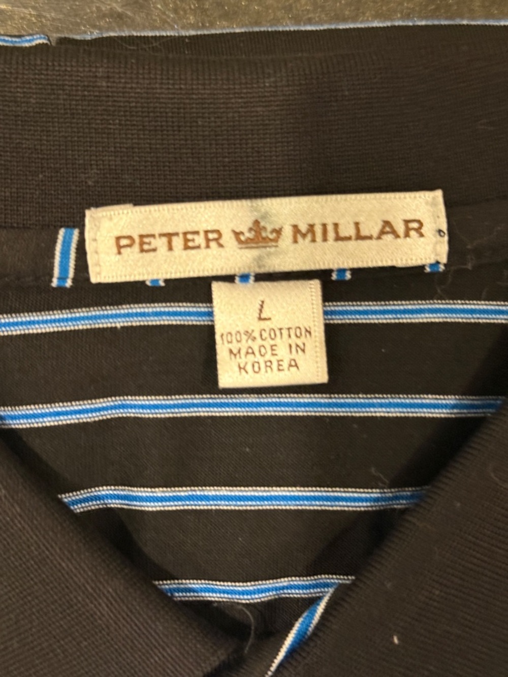 Peter Millar Black Polo with Light Blue Stripes - Picture 2 of 2